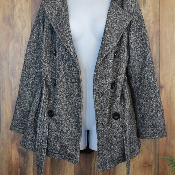 Details INTL Black/White Women's Speckled Double Breast Pea Coat M - Picture 4 of 7